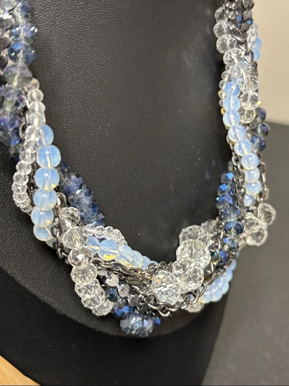 Loft Blue and Clear Multi-Strand Beaded Statement Necklace
